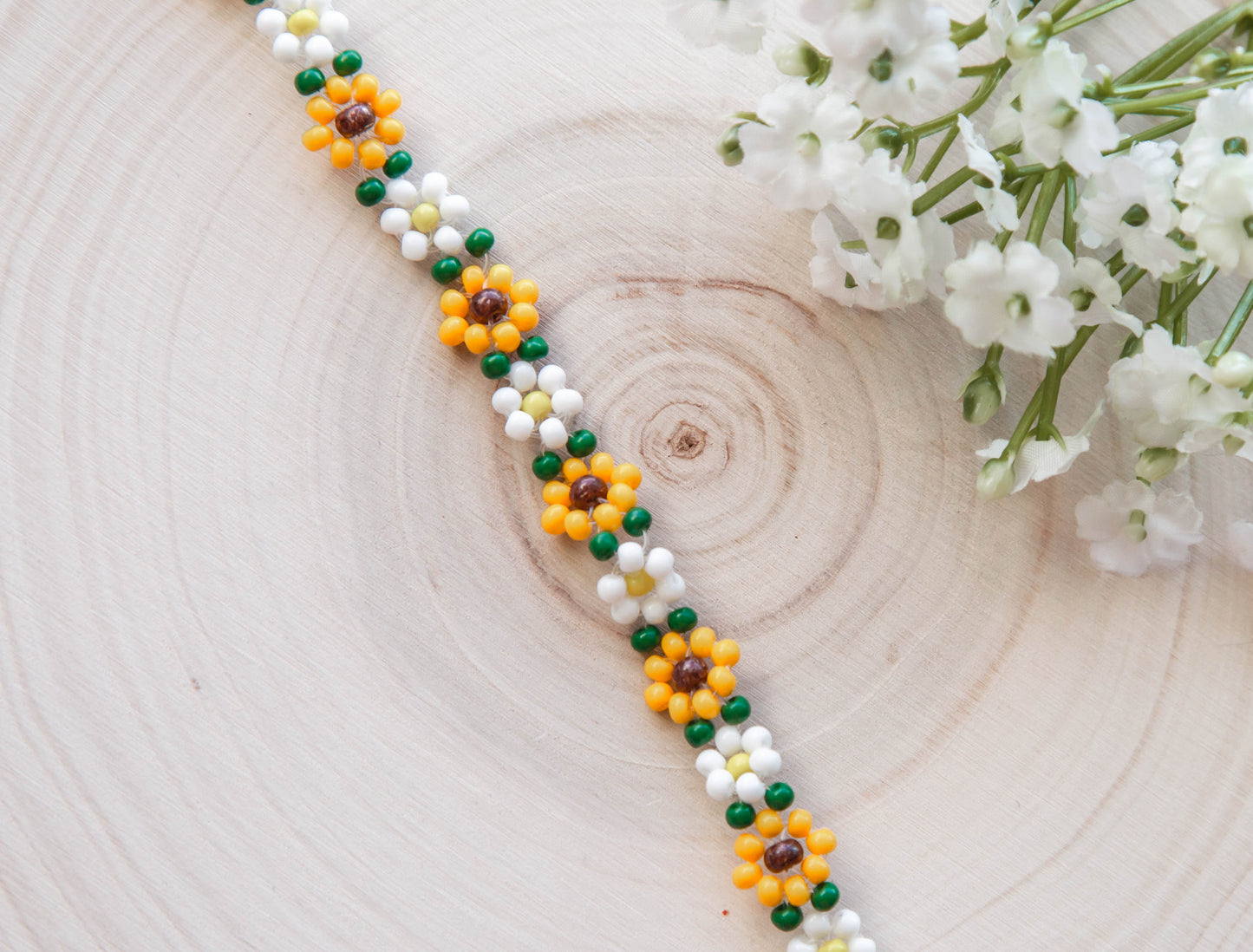 Beaded Floral Sunflower and Daisy Bracelet