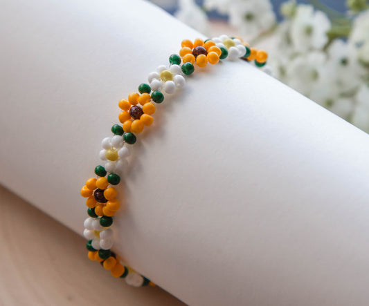 Beaded Floral Sunflower and Daisy Bracelet